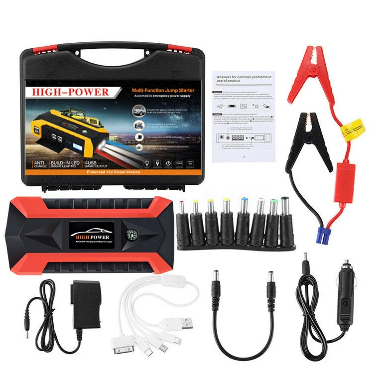 

89800MAh Car Jump Starter Pack Booster LCD 4 USB Charger Battery Power Bank(EU Plug)