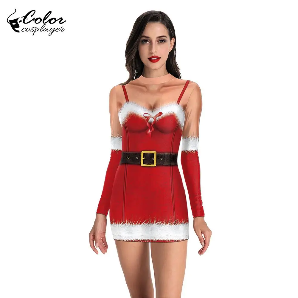 Colore Cosplayer Christmas Dress Women Holiday Cosplay Costume Christmas Girl Dress Up Fantasia abbigliamento per adulti Sexy Party Robe