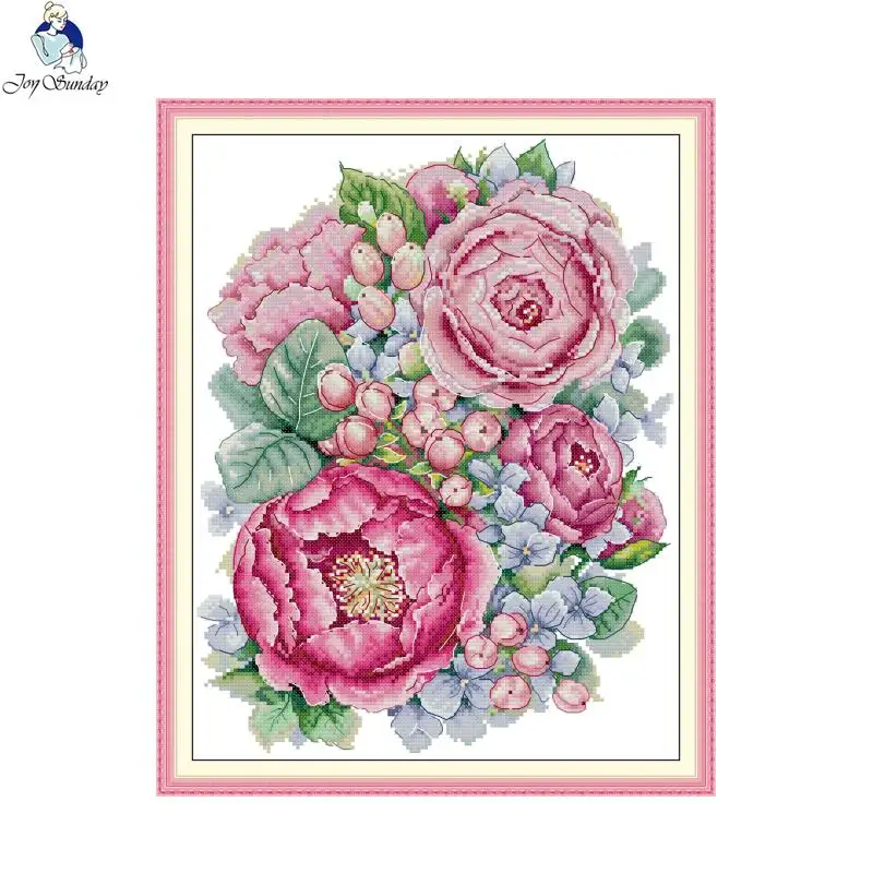 

Flower Bloom Cross Stitch Stamped Kit Printed Patterns 11CT 14CT Counted Fabric DMC Thread Decor Needlework Embroidery Set