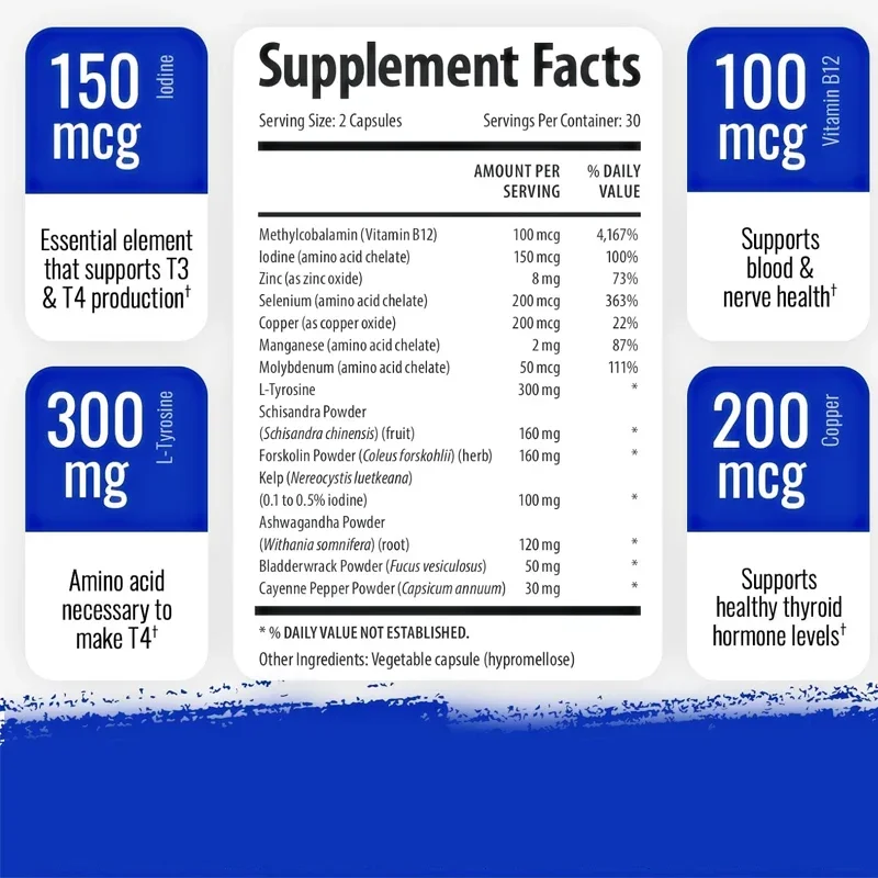 Thyroid Support Capsules - for Thyroid Health, Metabolism, Energy and Focus, Relieve Fatigue - Image 2