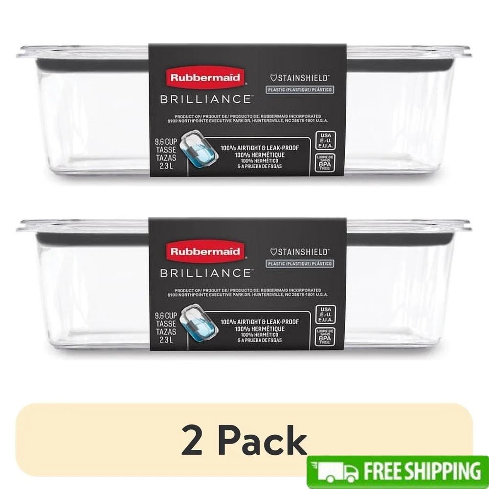 

2 Pack 9.6 Cup Stain Proof Food Storage Containers Airtight Clear Microwave Freezer Safe Stackable Kitchen Organization