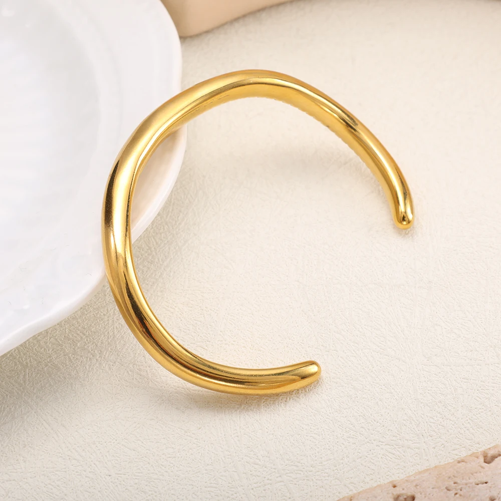 JINHUI Temperament Generous Cuff Open Bangle Quality Stainless Steel Wave CC Shaped Stripe Bracelet Cut Cast Anti Fading Jewelry