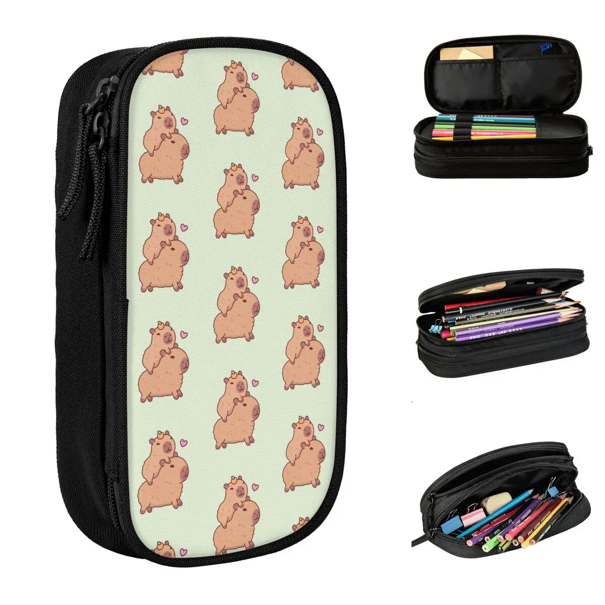 New Cute Baby Capybara Hitching A Ride Pencil Case Pencil Pouch Pen Holder Student Big Capacity Bag Office Cosmetic Stationery