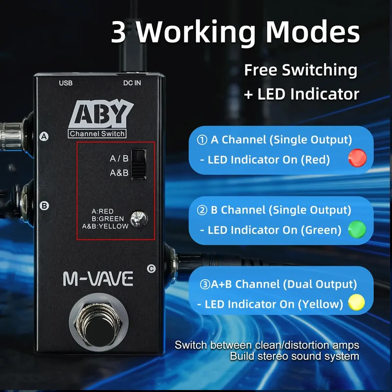 M-VAVE ABY Line Selector Mini True Bypass Pedal for Guitar Bass AB Switch Box Channel Splitter Combiner Stage Accessorie