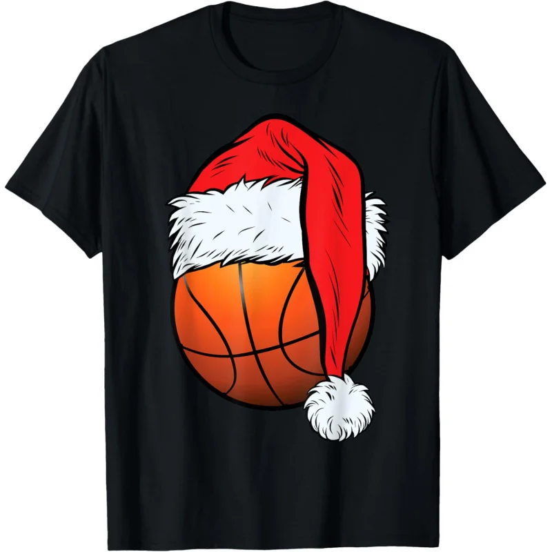 Christmas Basketball Ball Santa Hat Xmas Boys Men Sport T-Shirt