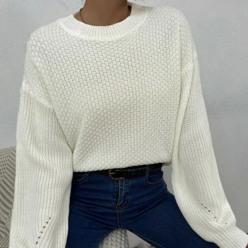 Autumn Simple O Neck Pullovers Sweaters Women Vintage Solid Loose Knitted Sweater Winter Casual Soft Warm Knitwears Tops 28482