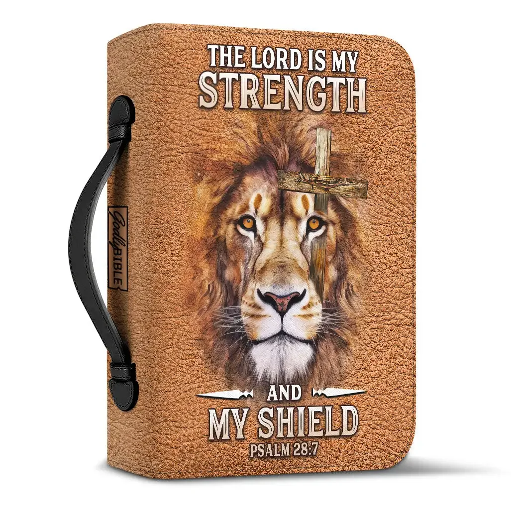 The Lord Is My Strength And My Shield Lion Design PU Leather Bible Cover Case for Women PU Leather Christian Bags Female Handbag