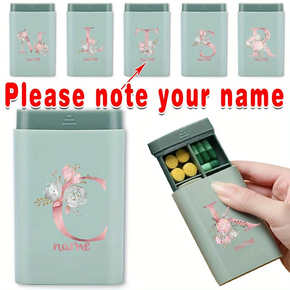 

Customized Name Travel Pill Box Medicine Organizer Case Pill Protector Storage Dispenser Personalized Pink Floral Letter Design
