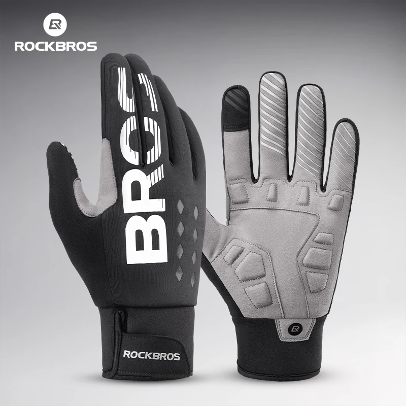 ROCKBROS Fahrradhandschuhe Leichte Warme Fleece-Vollfingerhandschuhe Rutschfeste Stoßdämpfende SBR-Handflächenpolsterung Outdoor-Sporthandschuhe