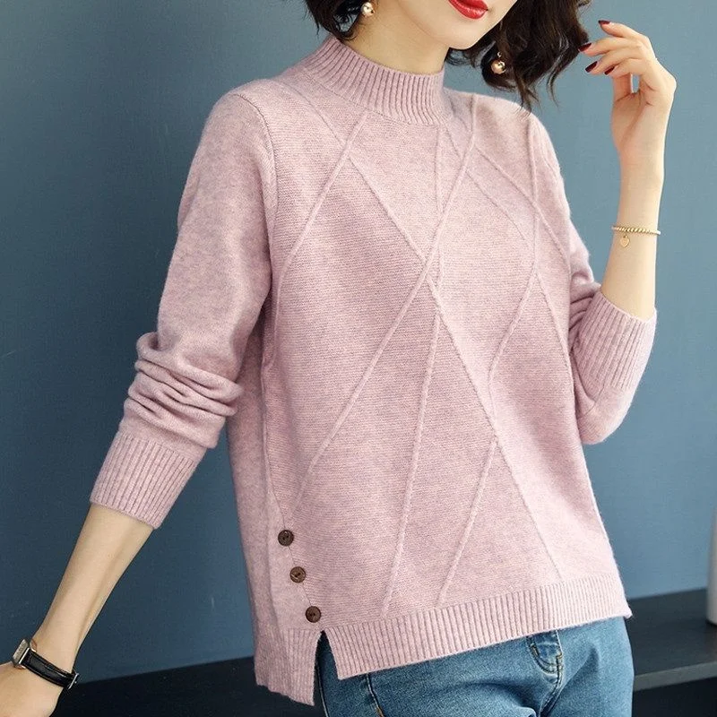 Knitted Bottoming Shirt Ladies Fashion Spring Autumn Winter 2024 New Pullover Sweater Women\'s Loose Coat Thickened Mother Tops