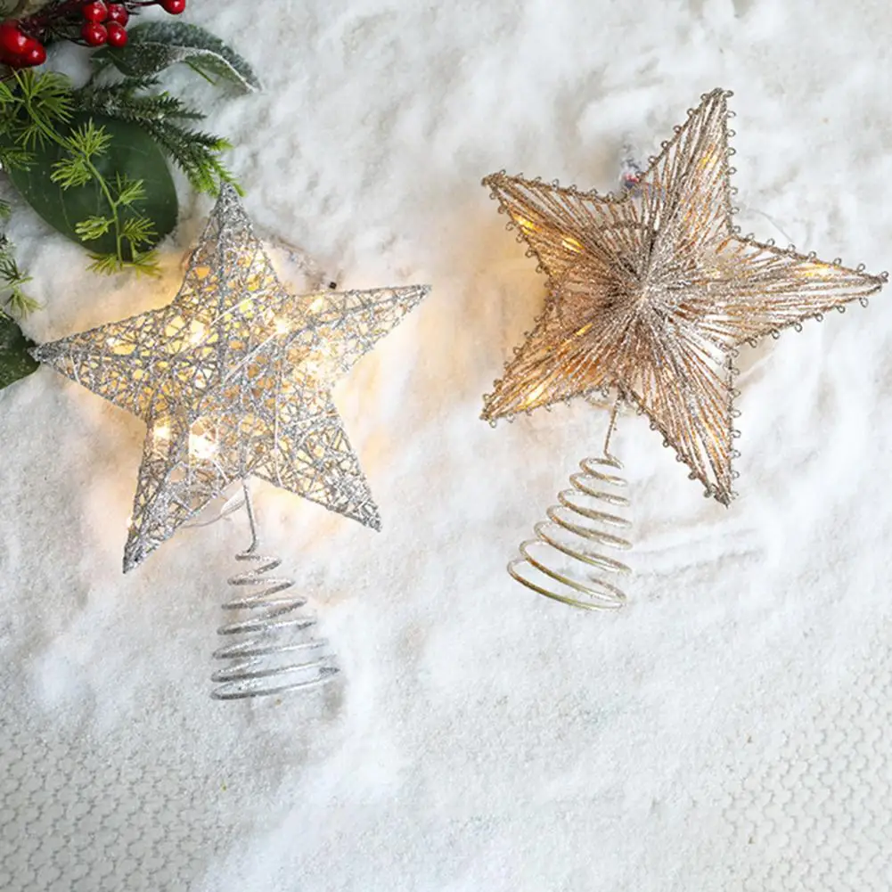 LED Star Christmas Tree Topper Glitter Gold Metal Star Light Ornament Battery Powered Sparkling Star Tree Top Light Home Decor