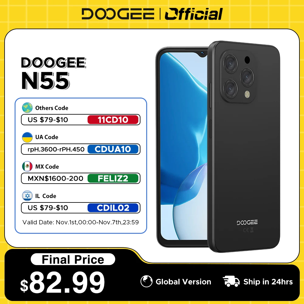 

World Premiere DOOGEE N55 Smartphone 6.56" 90Hz IPS Screen 9GB RAM+128GB Face Unlock 5150mAh Large battery Octa Core Android 14