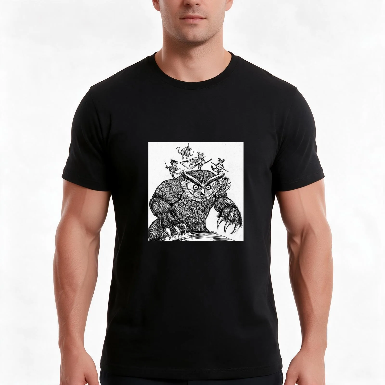 Owlbear and Mice T-Shirt Summer Casual Cotton Tee Oversized Streetwear Tops Vintage Graphic Print Loose Fit Short Sleeve