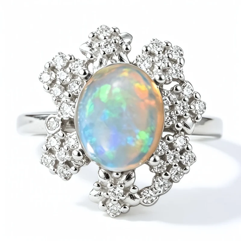 1pce 810mm Natural Opal S925 Sterling Silver Ring | Play-of-Color | Modern | Halloween, Christmas, and Thanksgiving gifts 079