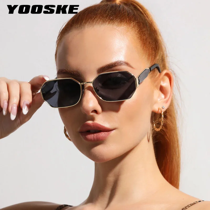 YOOSKE Small Irregular Sunglasses for Men Vintage Metal Sun Glasses Luxury Brand Designer Black Gold Eyewear Shades UV400