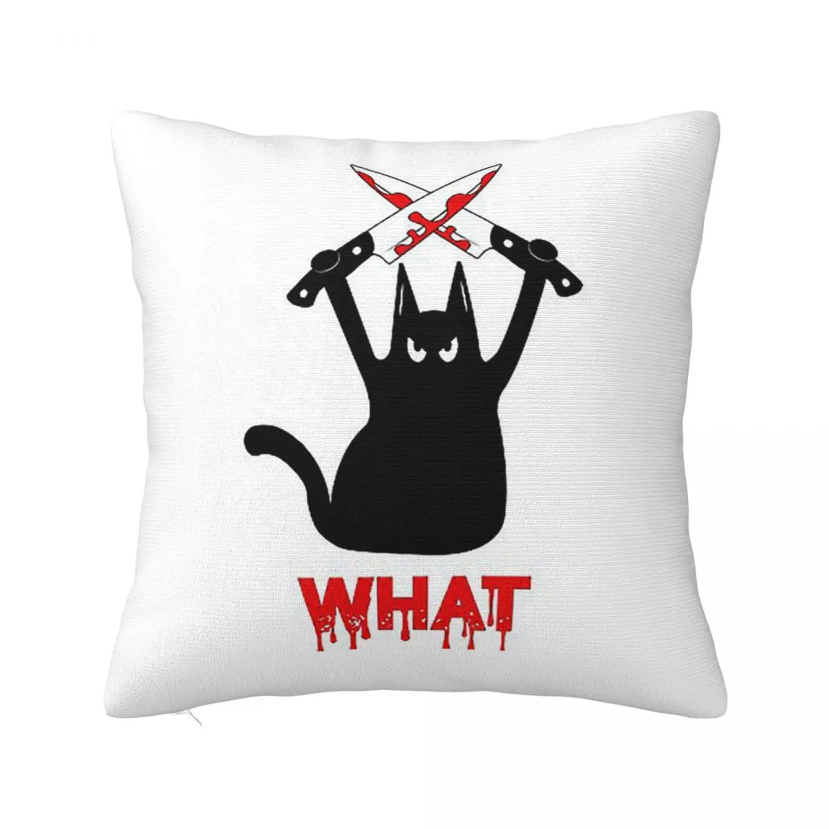 Black Cat Holding Knife Murderous With Knife Humor Square Pillowcase Pillow Cover Cushion Comfort Throw Pillow for Home Sofa