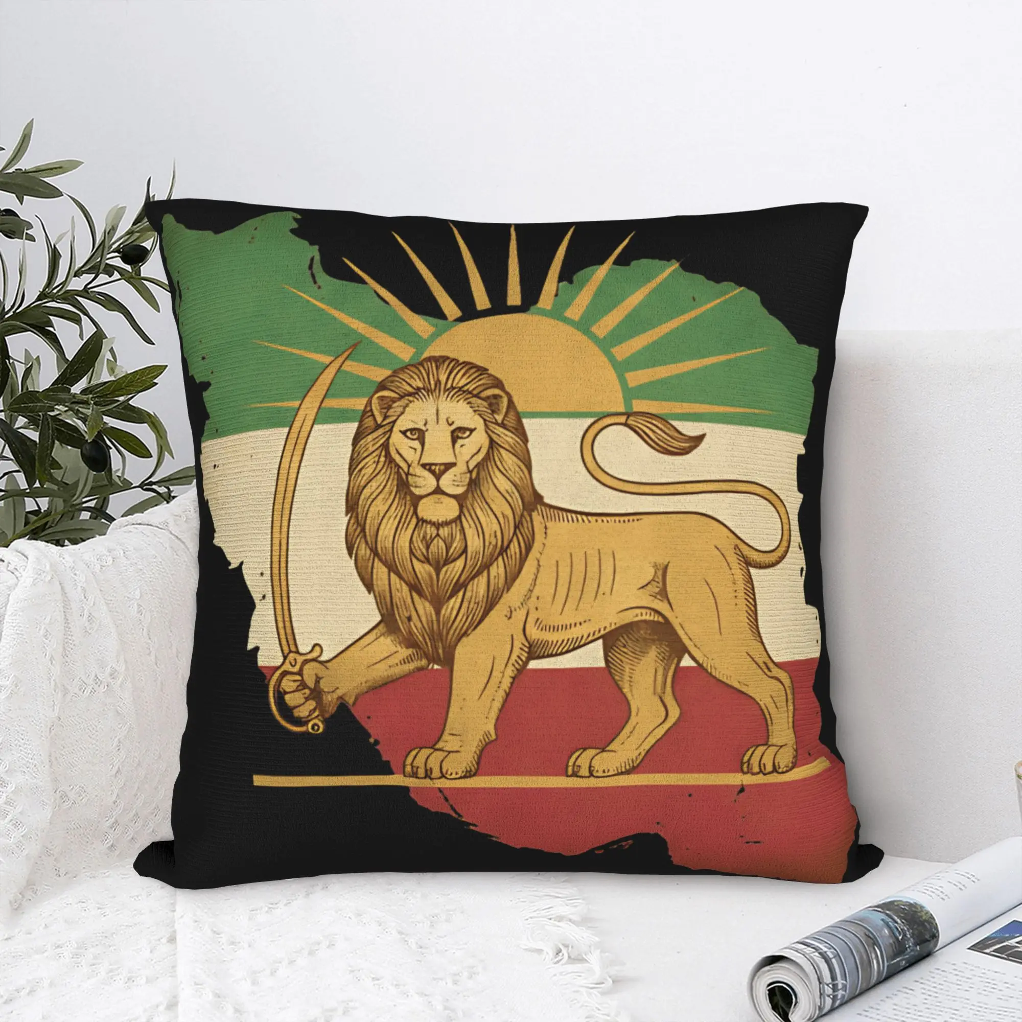 Shir o Khorshid Vintage Persian Lion and Sun Pillow Case  Novelty Pillow Cover Comfy Pillowcases For Sofa Home Decoration