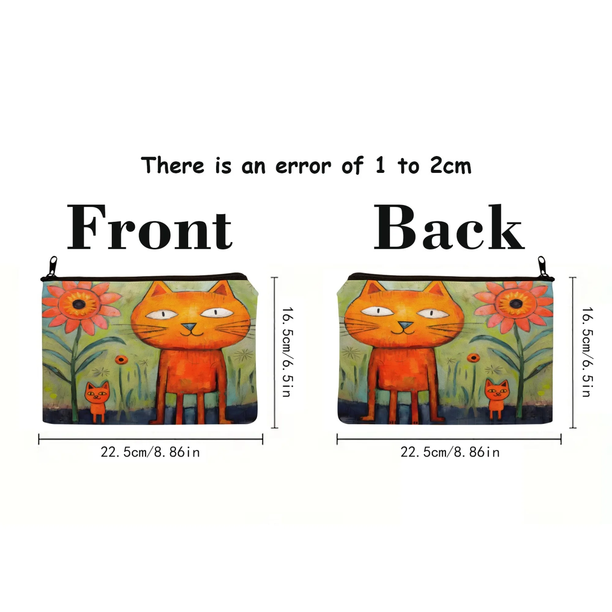 1 Stück Retro-Kosmetiktasche mit bezauberndem Blumen- und Katzenkunstdruck, faltbar, leicht, mit Reißverschluss, Make-up-Tasche für Frauen und Mädchen