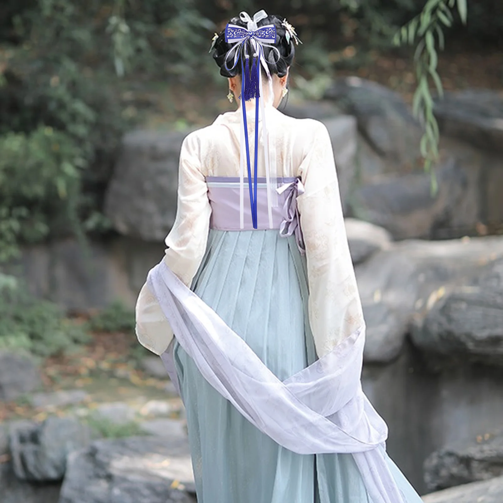 

2Pcs Chinese Traditional Hairpins Retro Blue Bow with Flowing Tassels for Women Girls Festival Wedding Daily Wear Hair Clip