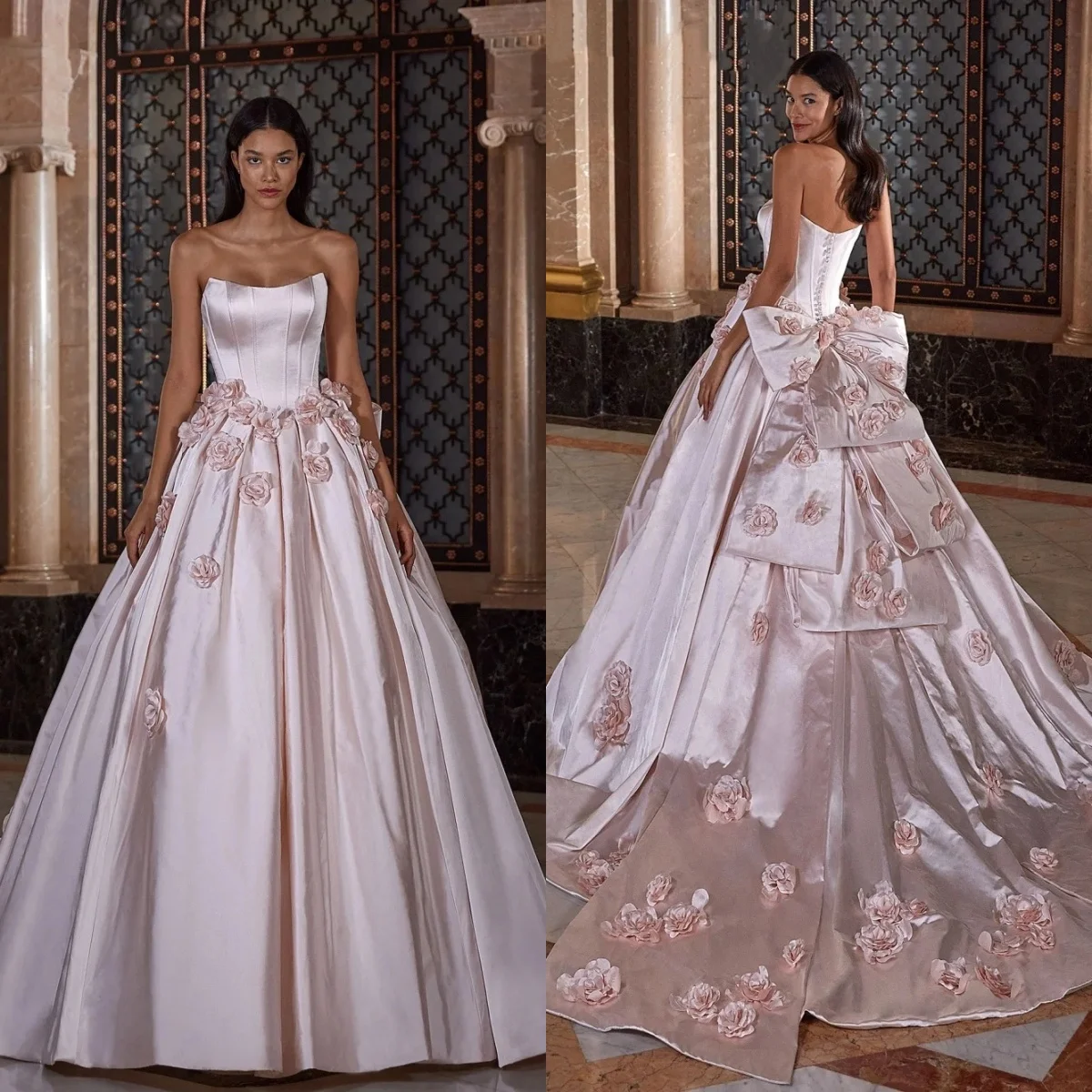 Modern Strapless Wedding Dresses Handmade Flowers Bridal Gowns Bow Sleeveless Princess Customized Vestidos De Novia