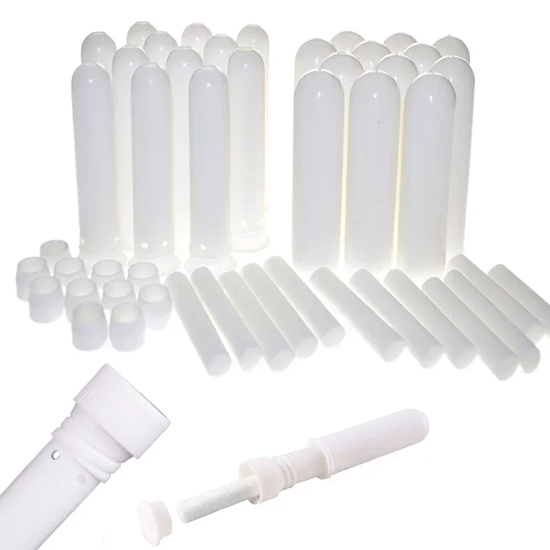 100Pcs Refillable Nasal Inhaler Tubes Empty Blank Nasal Inhaler Container w/ Cotton Wicks For Perfume Essential Oil Aromatherapy