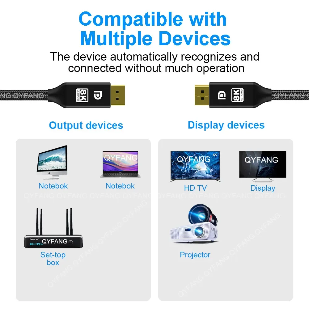 DisplayPort Cable DP 240Hz Cable DP2.1 16K 8K 144Hz 165Hz Display Port Cord Adapter For Video PC Laptop TV 8K Display Port Cable