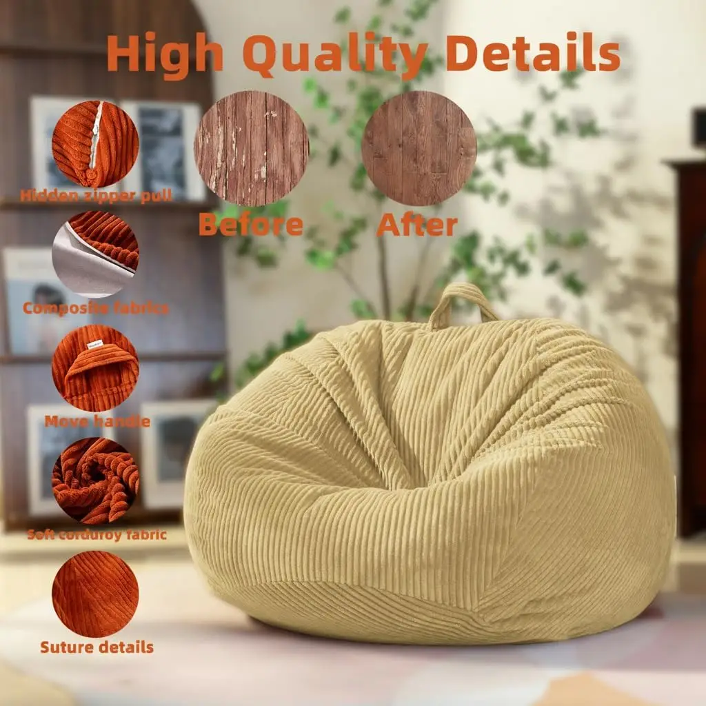 Stuffed Animal Storage Bean Bag Chair Cover (No Filler), Large Toy Storage Organizer & Comfy Kids Sofa Chair for Playroom image 3
