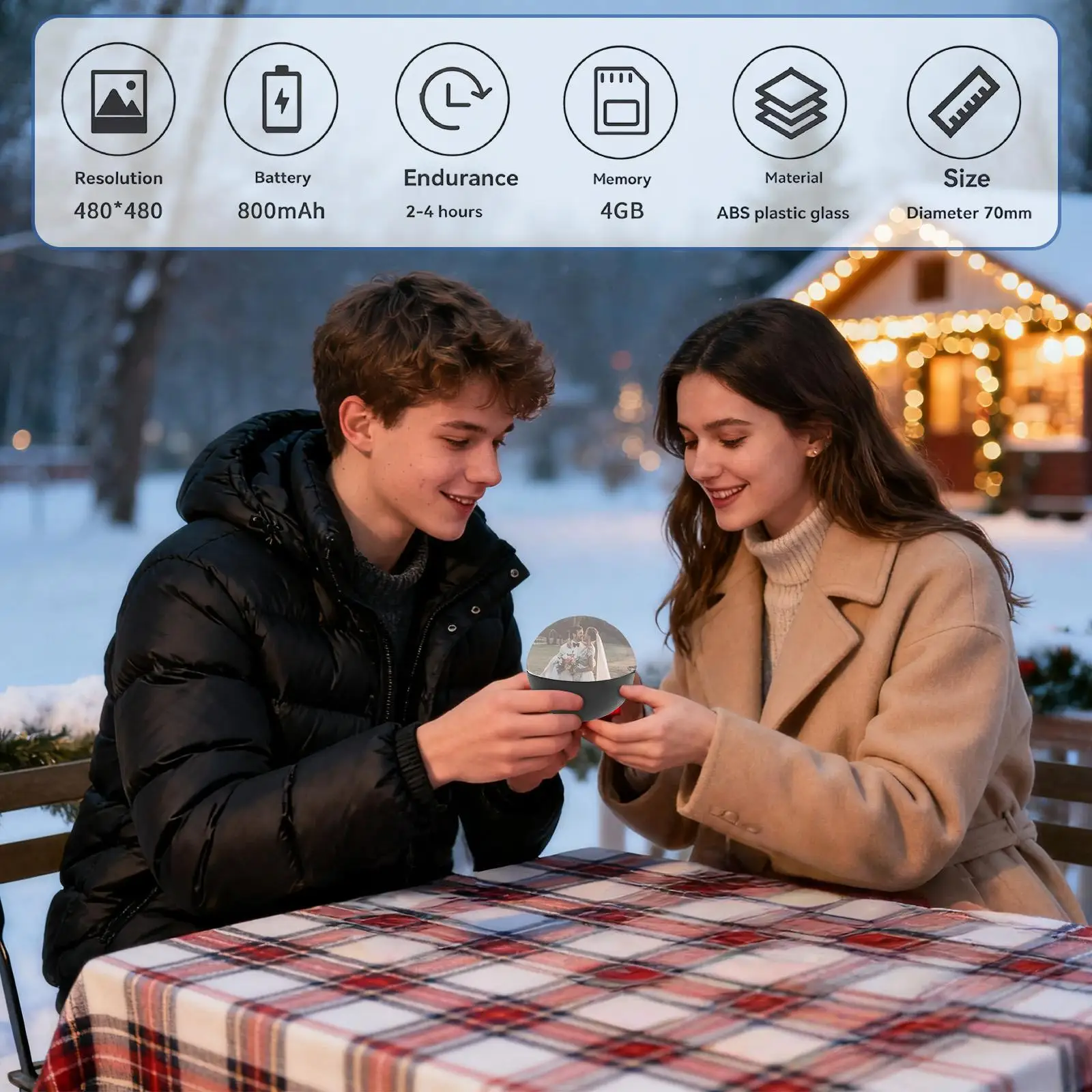 كرة فيديو بذاكرة 2.7 بوصة، كرة فيديو رقمية مضيئة لعرض الجرم السماوي للأطفال والكبار والاحتفال بعيد الميلاد وليلة الزفاف