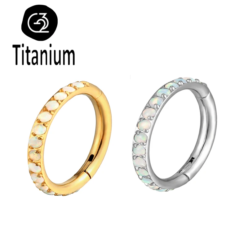 

G23 Titanium Opal Nose Rings Women Hinged Segment Septum Clicker Hoop Ear Cartilage Tragus Daith Helix Piercing Jewelry Earrings