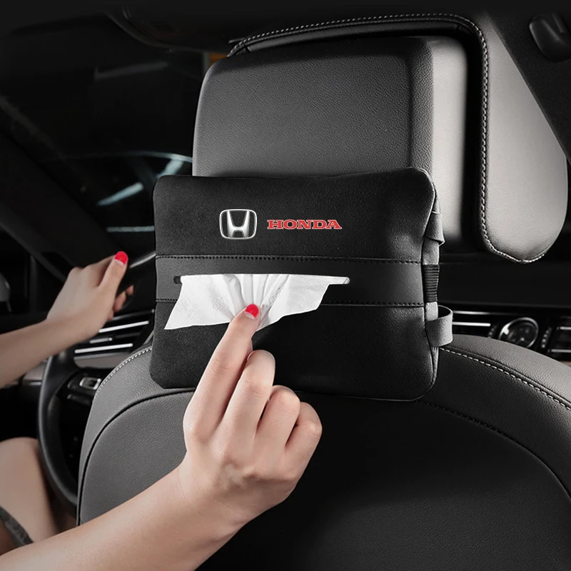 Car High quality Suede Tissue Box For Honda CRV Mugen Power Civic Accord Hrv Jazz City Odyssey Hanging Storage auto Accessories