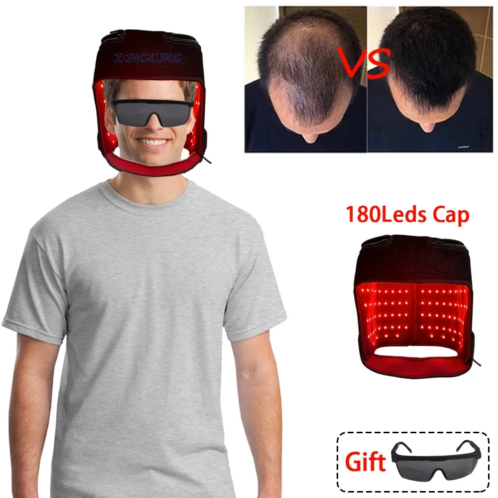 180pcs Led Red Light Therapy Cap for Hair Fast Growth Infrared Light 660nm 850nm Regrowth Anti Hair Loss Relax Scalp Care Hat