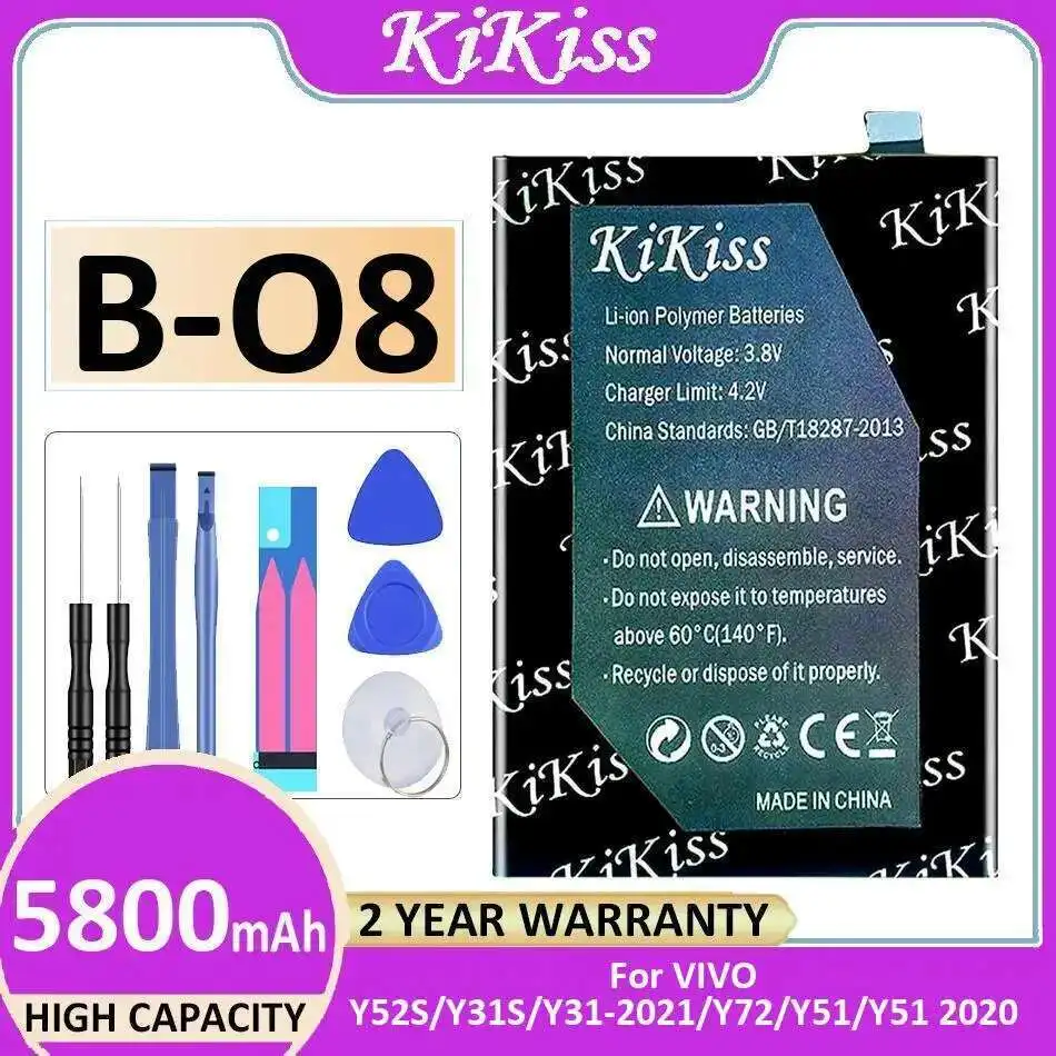 

Mobile Phone Battery Stable B-O8 For Vivo Y52S Y31S Y31-2021 Y72 Y51 2020 5800Mah High Compatibility