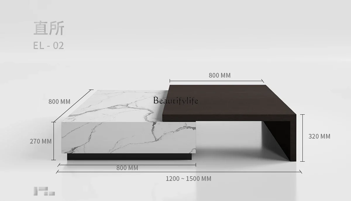 Italian minimalist telescopic combination light luxury modern black and white rock slab coffee table