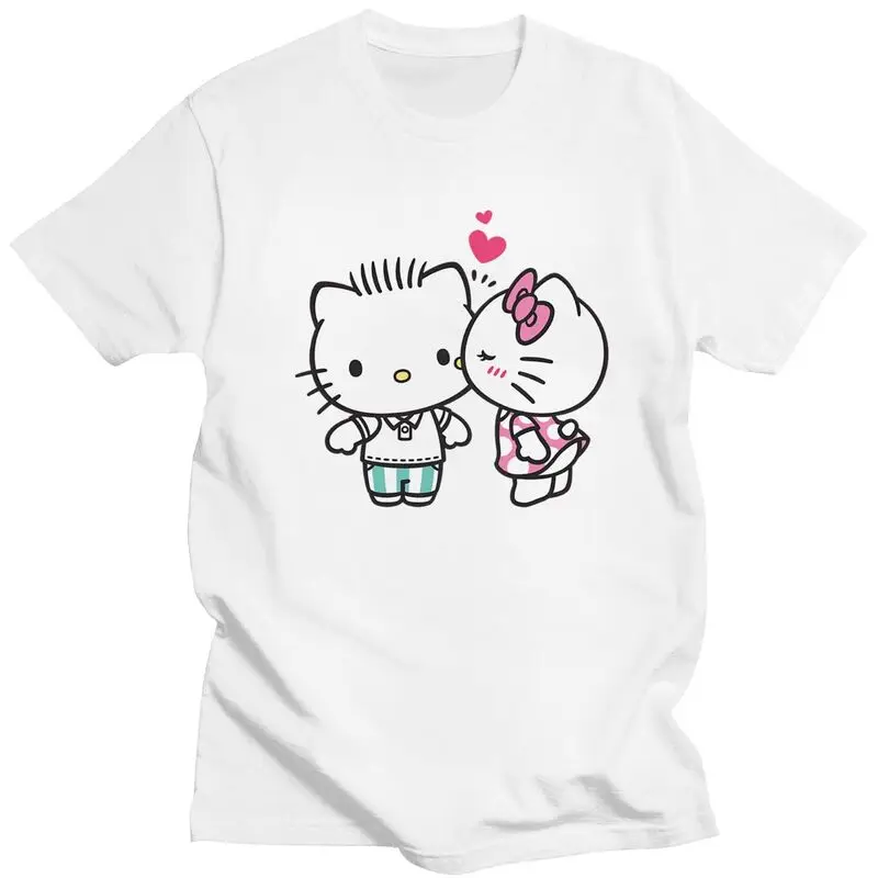 Custom Hello Kitty Cat Love T Shirts Men Short Sleeve T-shirts Casual Tee 100% Cotton Oversized Tshirt Gift