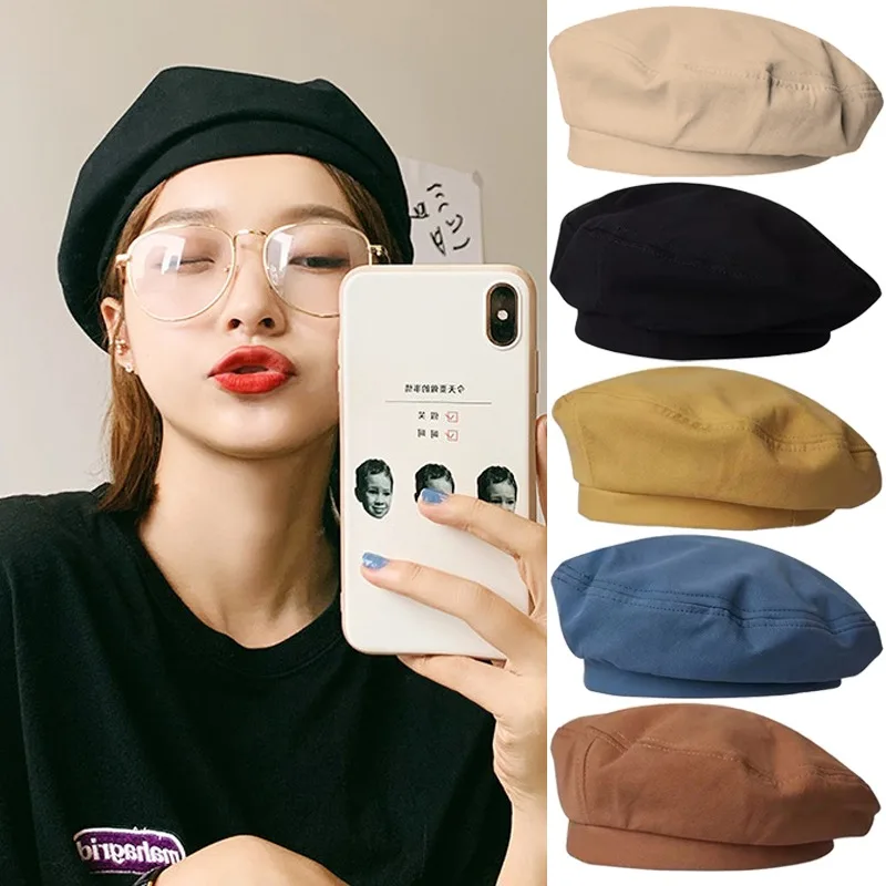 

Korean Style Solid Color Women Berets Fashion Retro Octagonal Hat Elegant Lady Artist Painter Cap Y2K Girls Beanie Bonnet Gifts