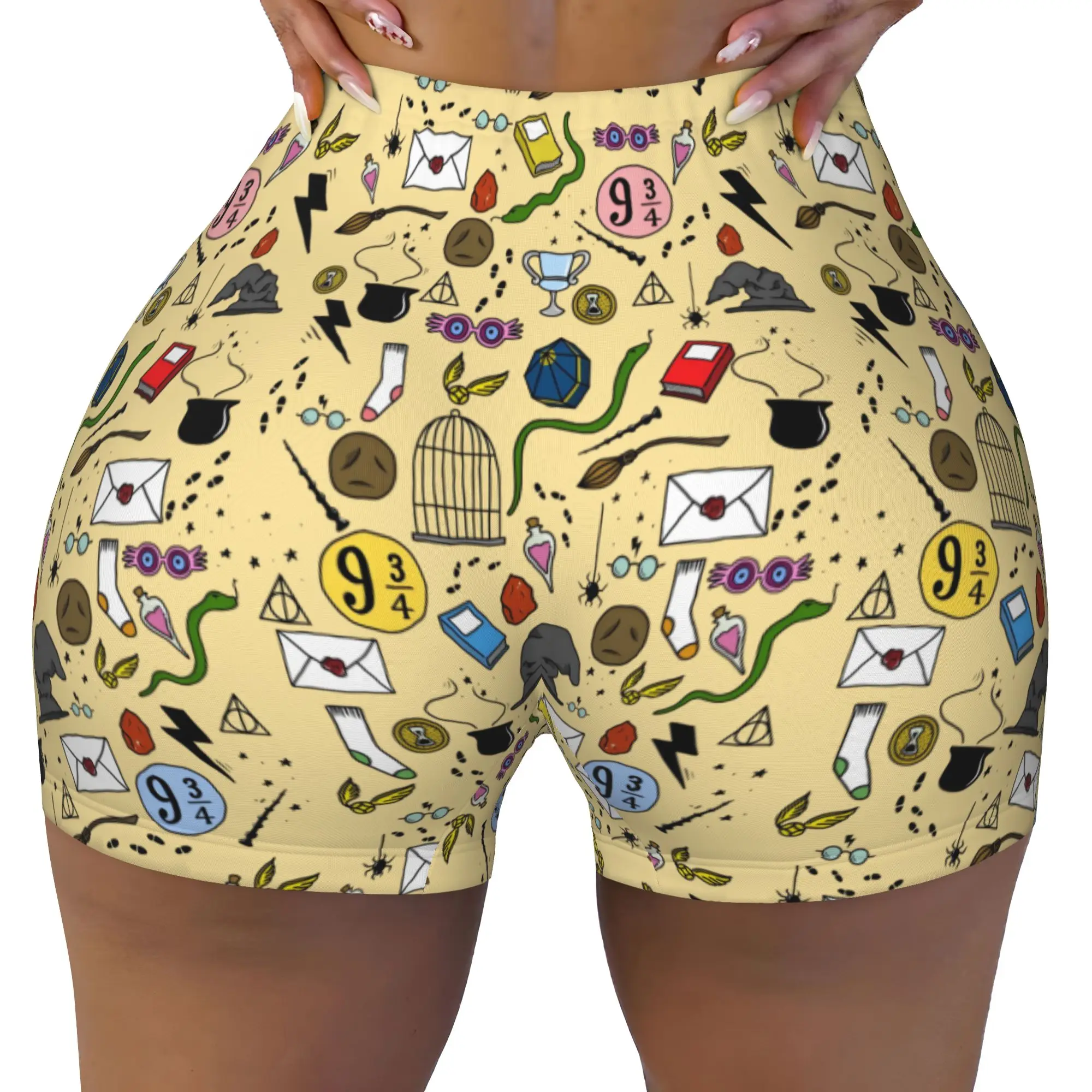 Custom Women H-Harryed Cartoon Workout Yoga Shorts Halloween Witchcraft Gym Athletic Volleyball Biker Shorts