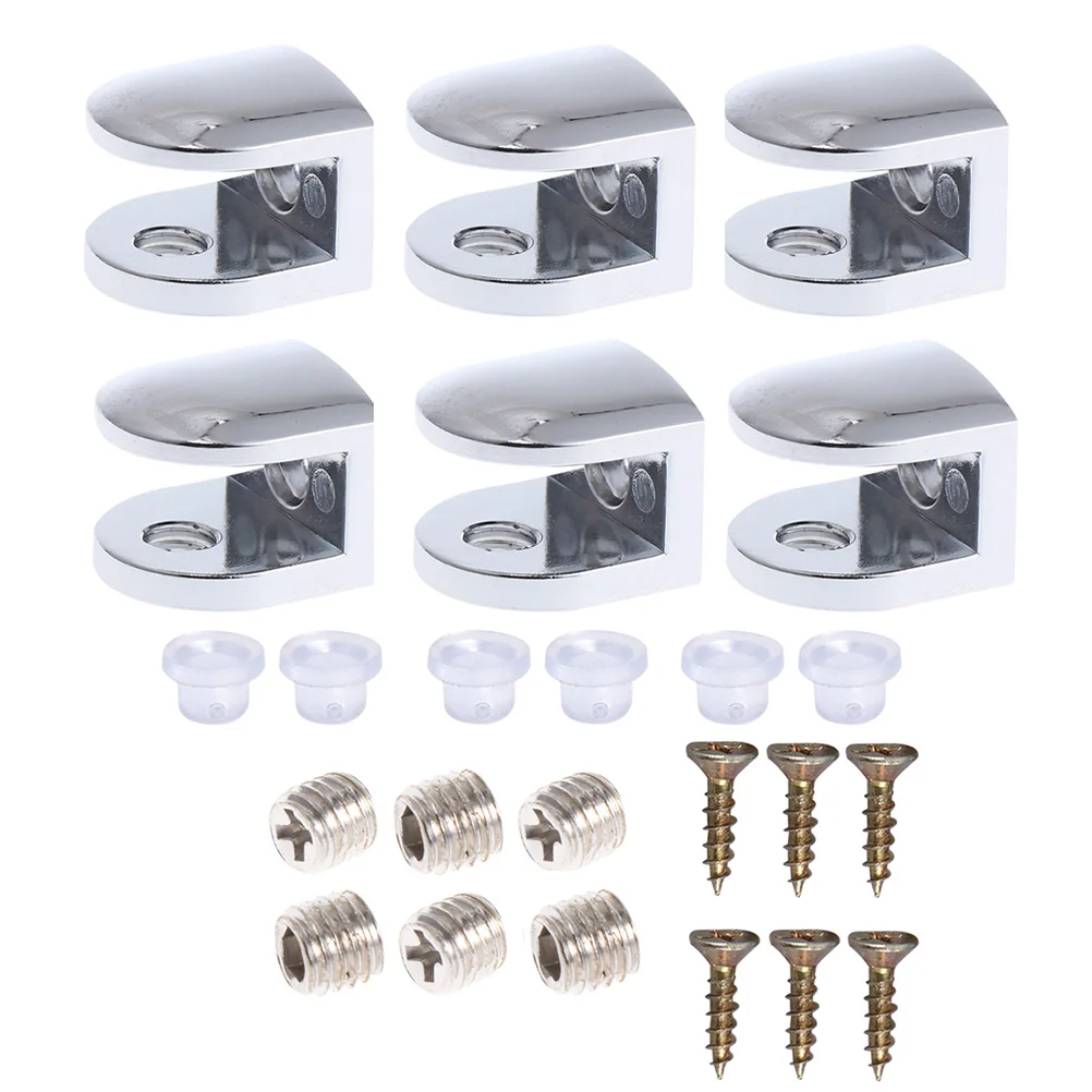 

6Pcs Adjustable Silver Zinc Alloy Glass Clamp Bathroom Display Cabinet Support Bracket