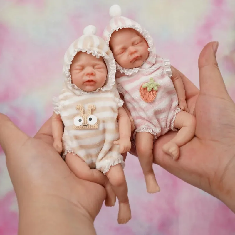 6 Micro Preemie Full Body Silicone Baby Twins  Lifelike Mini Reborn Doll Surprice Children Anti-Stress