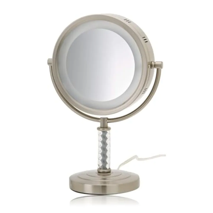 

JERDON Lighted Makeup Mirror 6X Magnifying Tabletop Vanity Mirror for Precision Makeup, Tweezing and Grooming 8" Finish, 360° S