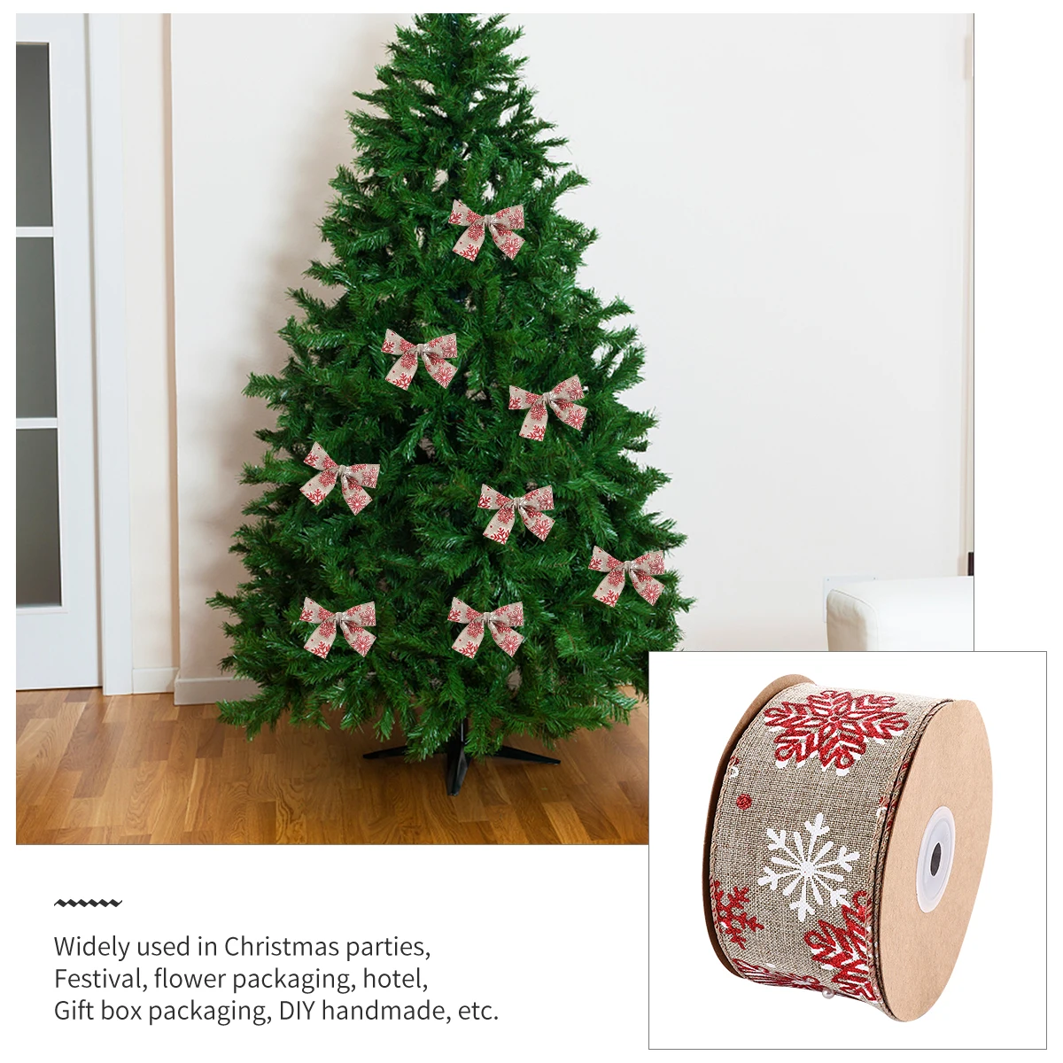 

Red Wired Christmas Ribbon Snowflakes Burlap DIY Accessories for Cake Decoration Party Craft Wedding Gift Packaging Xmas
