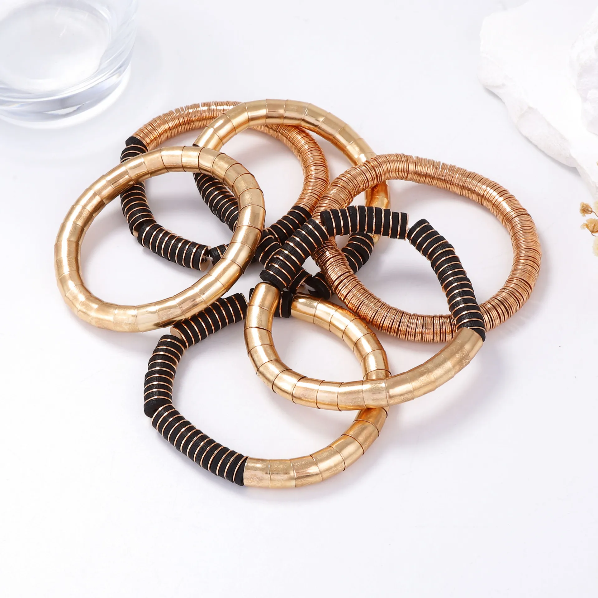 

ZAA Personality 6piece Metal Wooden Splicing Bracelet for Women Vintage Bracelets Necklaces Sets Statement Jewelry Gifts