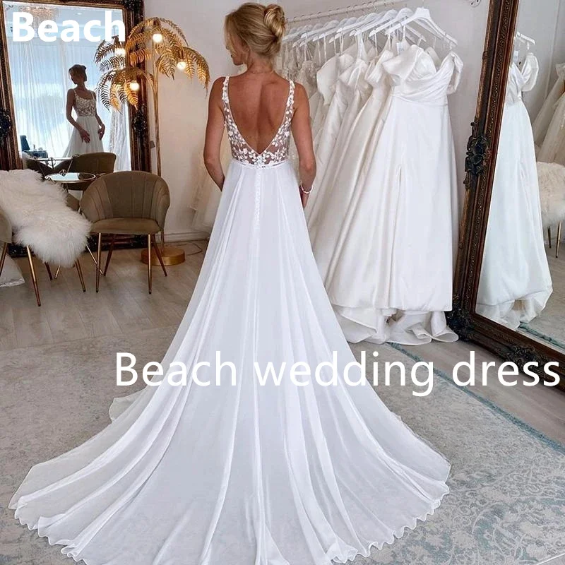 A-Line Wedding Dresses 2024 Sleveless Appliques Bridal Dress Boho Beach Floor Length Customize To Measures Elegant Robe De Mari