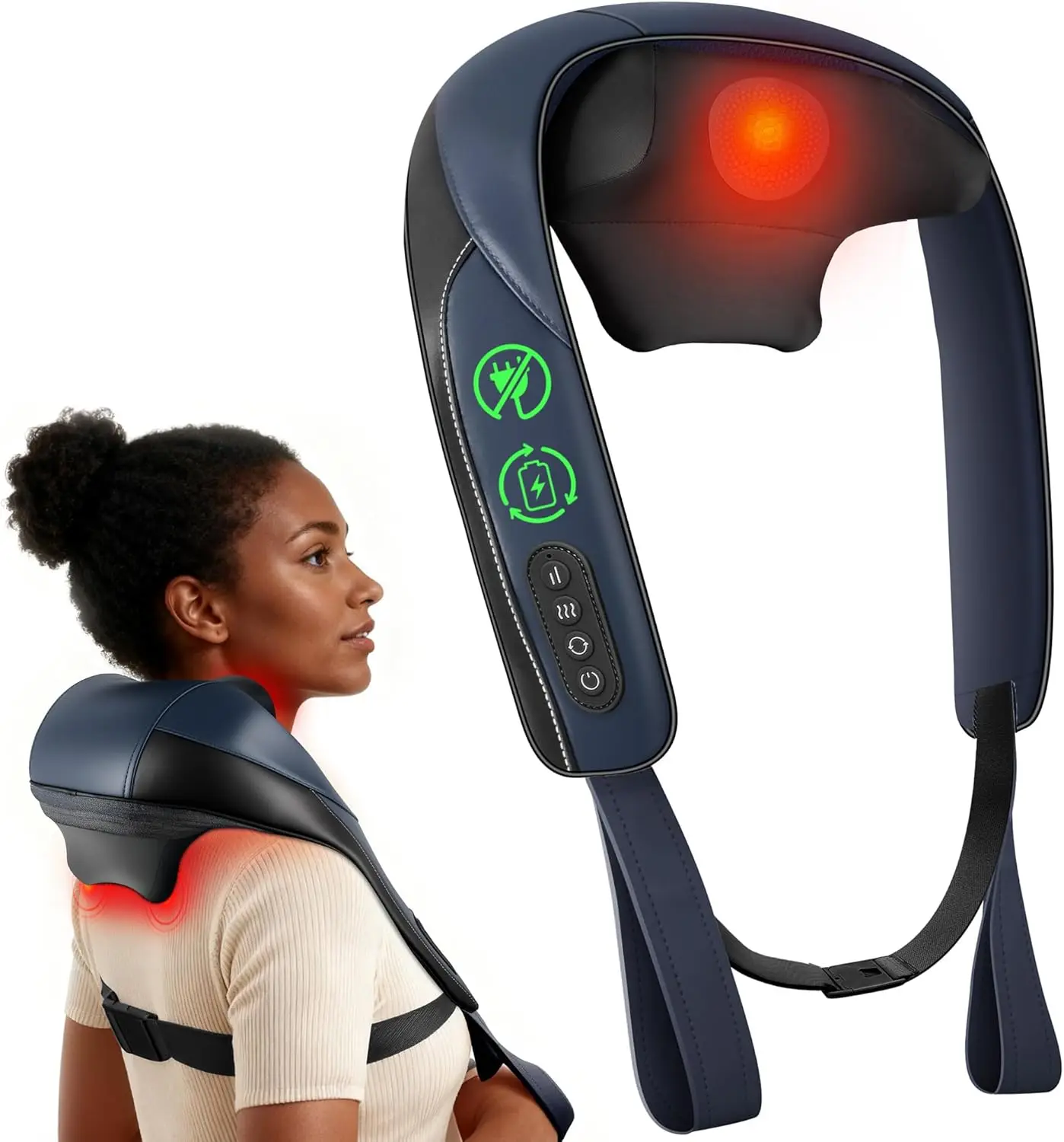 

Cordless Neck Massager with Heat, 4D Shiatsu Deep Tissue Kneading for Neck & Shoulders, Portable Rechargeable Gift