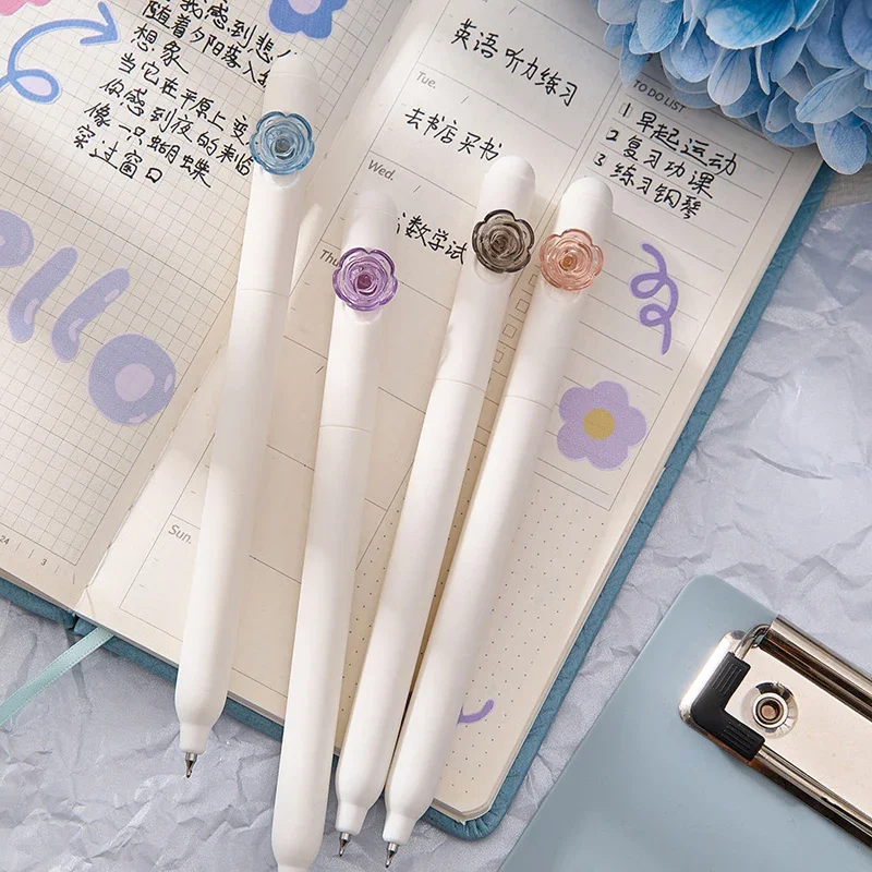 4pcs Can Rotate Out Of Refill Write Smoothly Aesthetic Stationery Ballpoint Pen Kawaii Gel Pens Black Ink CS Tip School Supplies