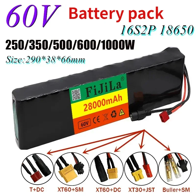 

60V 16S2P 28Ah 18650 Li-ion Battery Pack 67.2V 28000mAh Ebike Electric bicycle Scooter with BMS 1000Watt