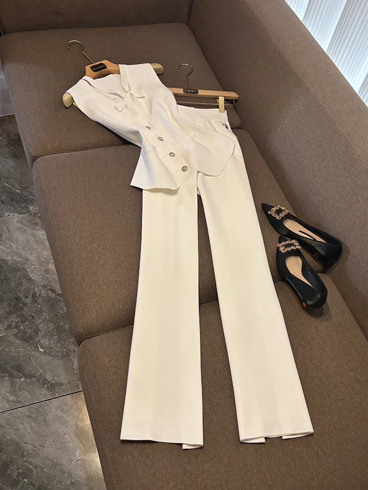 

Autumn Winter Lace Trim Splice V-ne Belted Single Button Svel Top Pants Faion Set Women's Commute Sle China Made