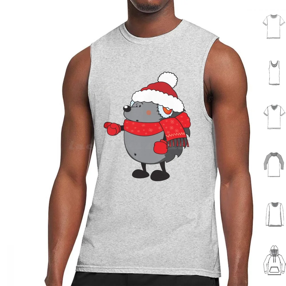 Is That Santa ! ? ! Tank Tops Vest Sleeveless Cute Christmas Hedgehog Animal Winter Celebration Holiday December