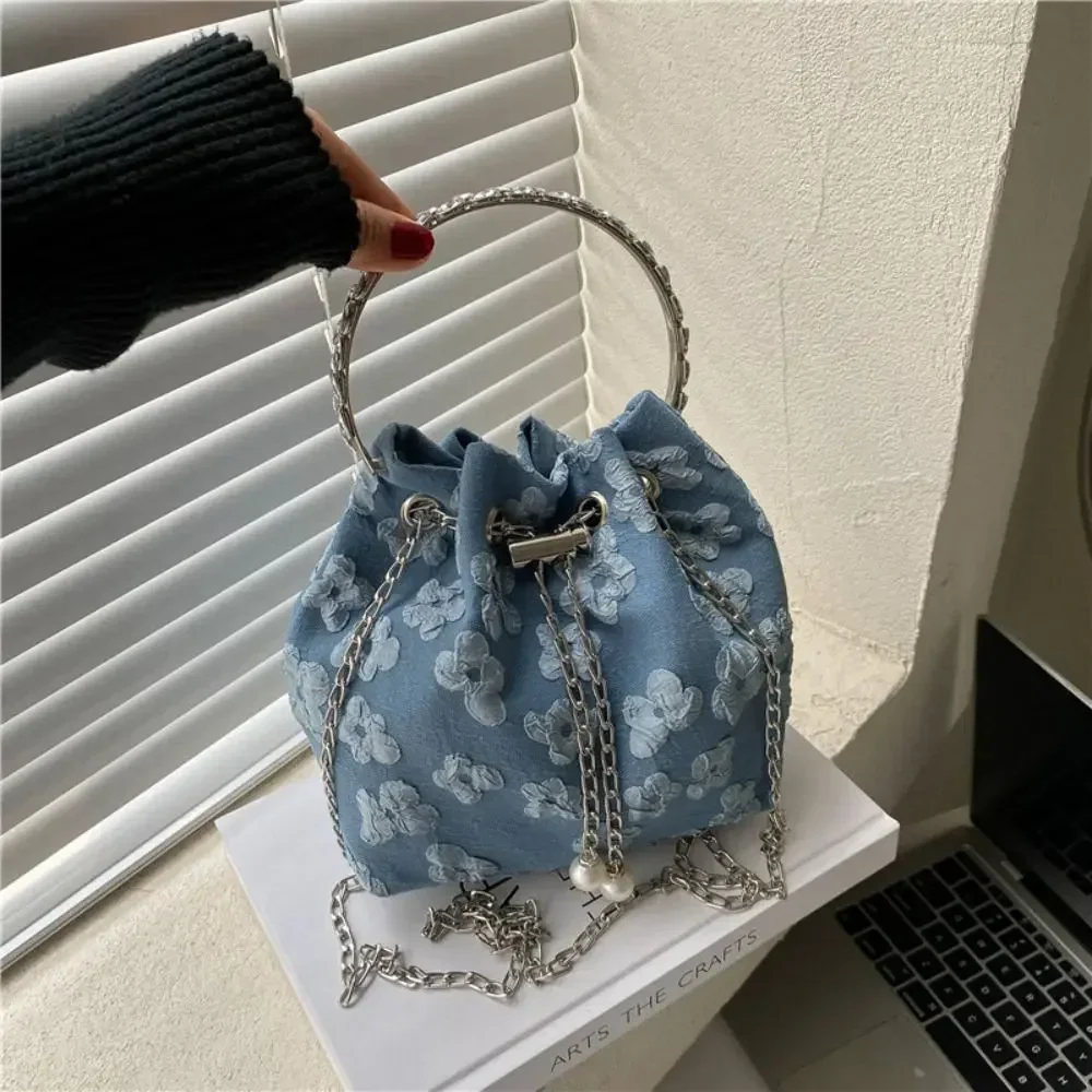 

Women's Floral Pleated Bucket Bag, Adjustable Chain & Drawstring Strap Multi-Way Crossbody Shoulder Purse, Casual Daily Handbag