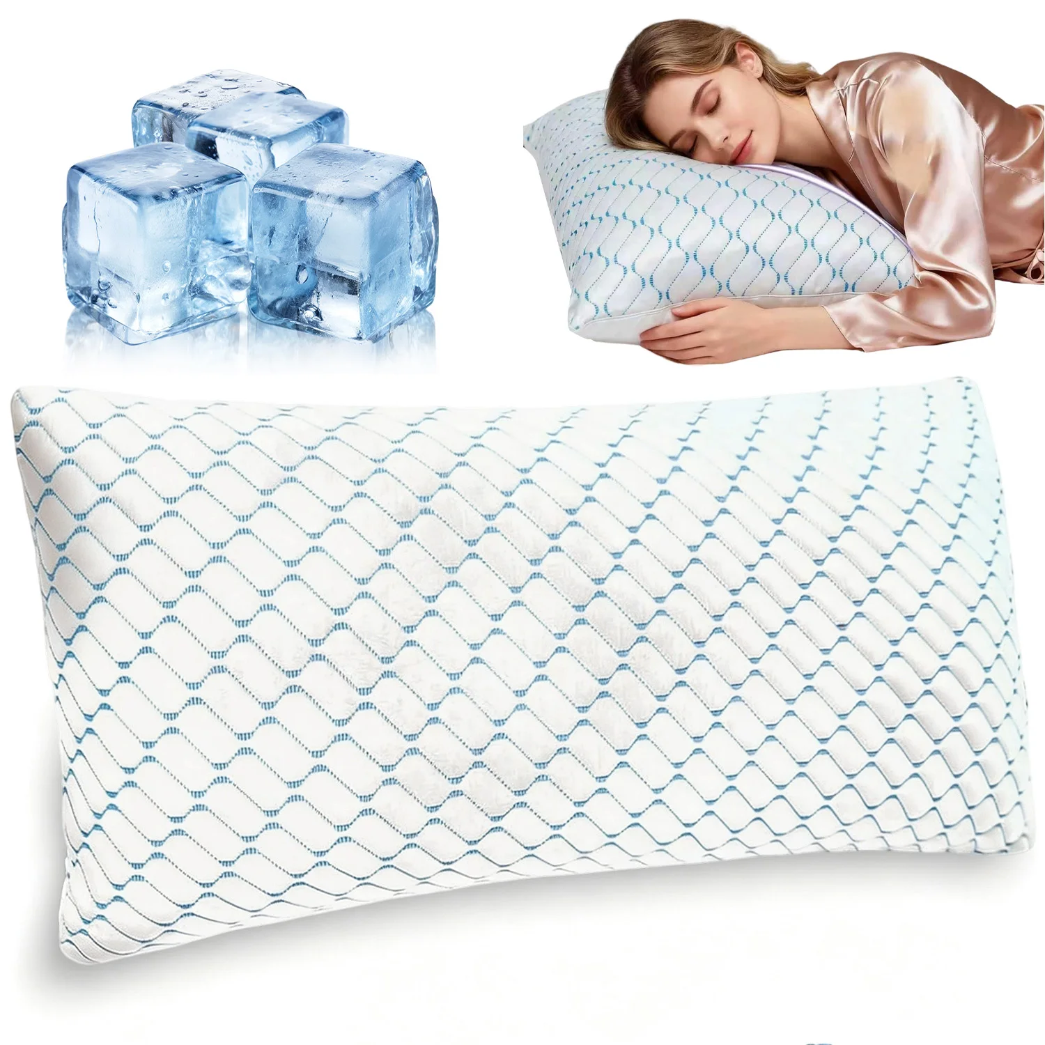 Oreiller en mousse à mémoire de forme déchiquetée, oreiller en gel rafraîchissant à hauteur réglable avec housse respirante, oreiller orthopédique 40x80 cm pour dormeurs sur le côté, le dos et le ventre, soutien cervical, housse zippée lavable pour usage domestique