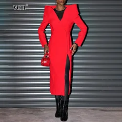VGH Solid Color Slimming Chic Windbreaker for Women Stand Collar Long Lseeve Patchowrk Double Breasted Fashion Trench Female New